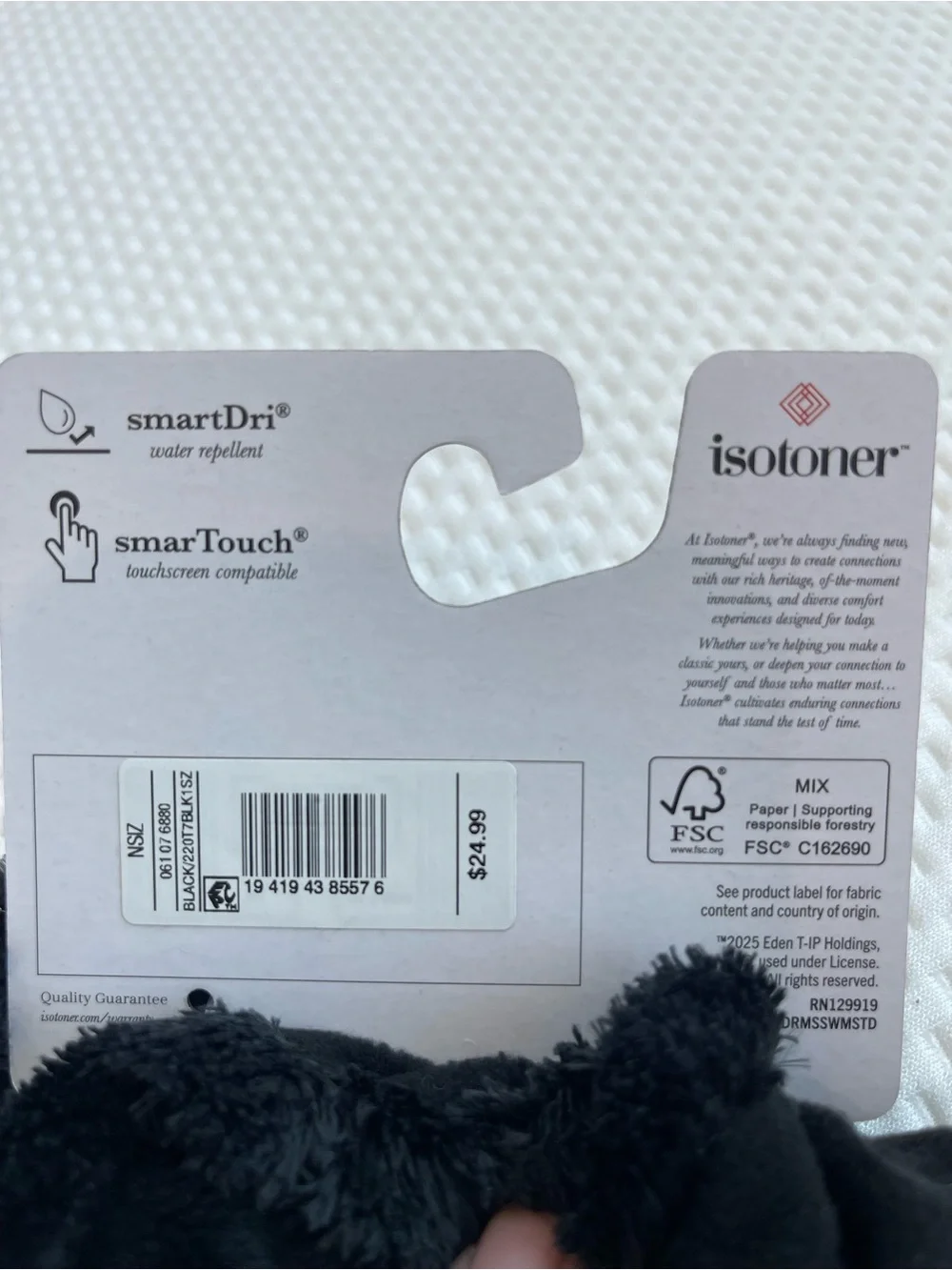 isotoner Black Plush Fleece-Lined Gloves